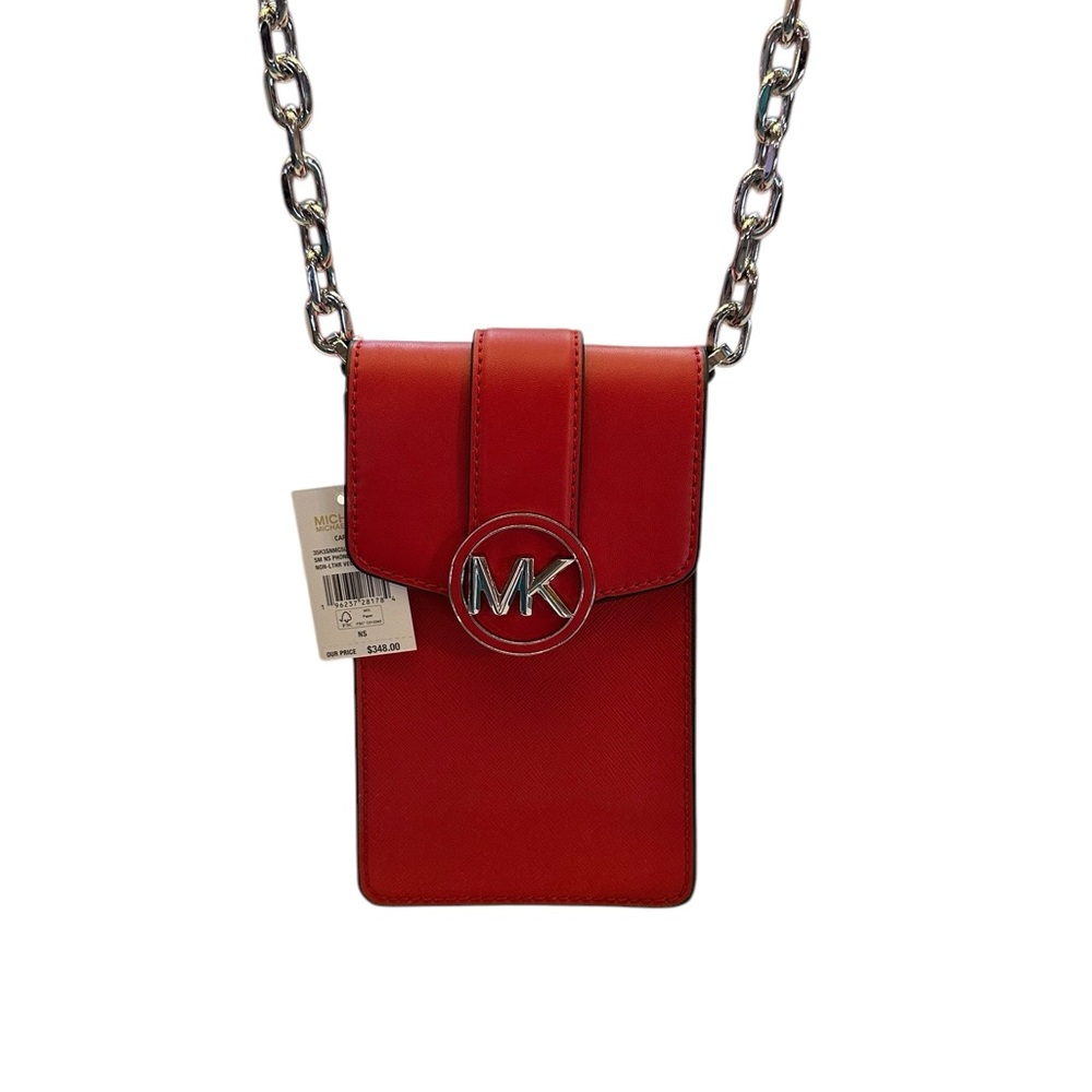 MICHAEL Michael Kors CARMEN Bright Red SM NS Phone XBody Vegan $348 New w/ tags